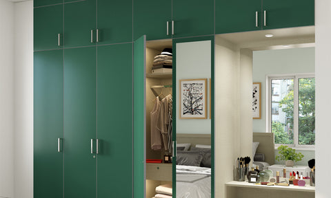 1 RK flat interior design with elegant bedroom wardrobes