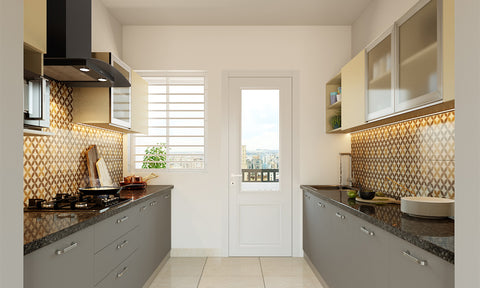 Small 1 BHK flat kitchen interior design which complements rest of the space of your home
