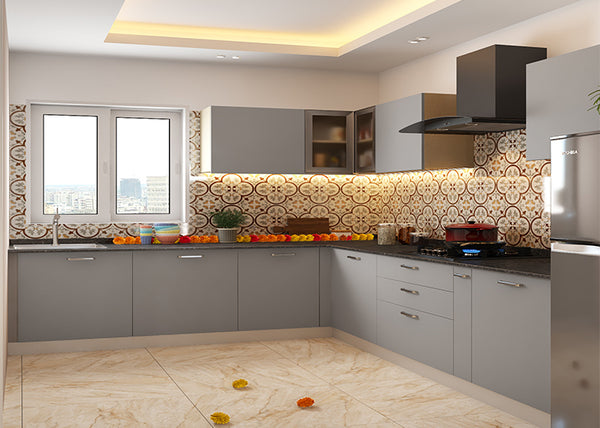 Simple small modular kitchen with a chalkboard backsplash for a parallel kitchen