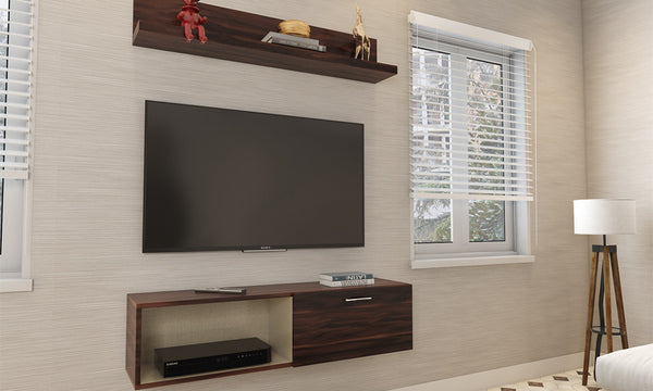 Wall-mounted TV unit design for living room maximises space and style