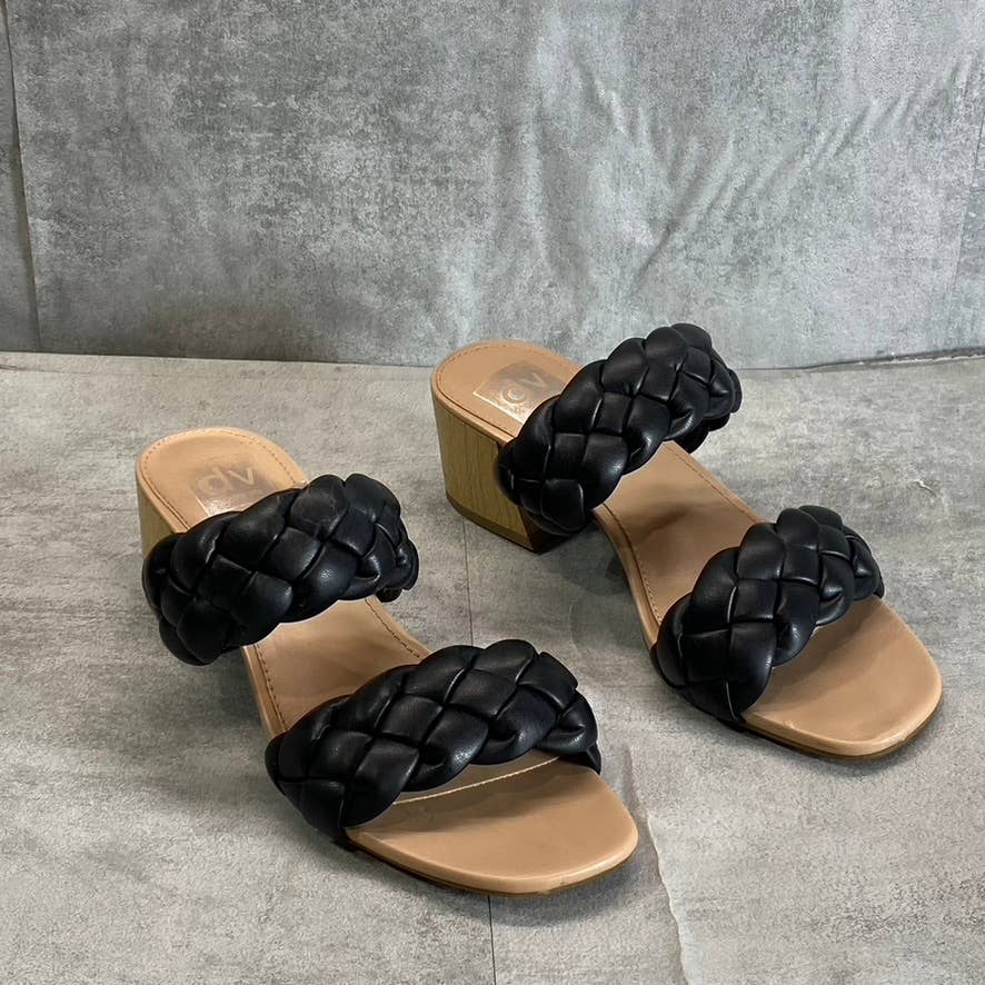 DV By DOLCE VITA Black Braided Strap Stacey Block-Heel Slip-On Sandals SZ 7.5