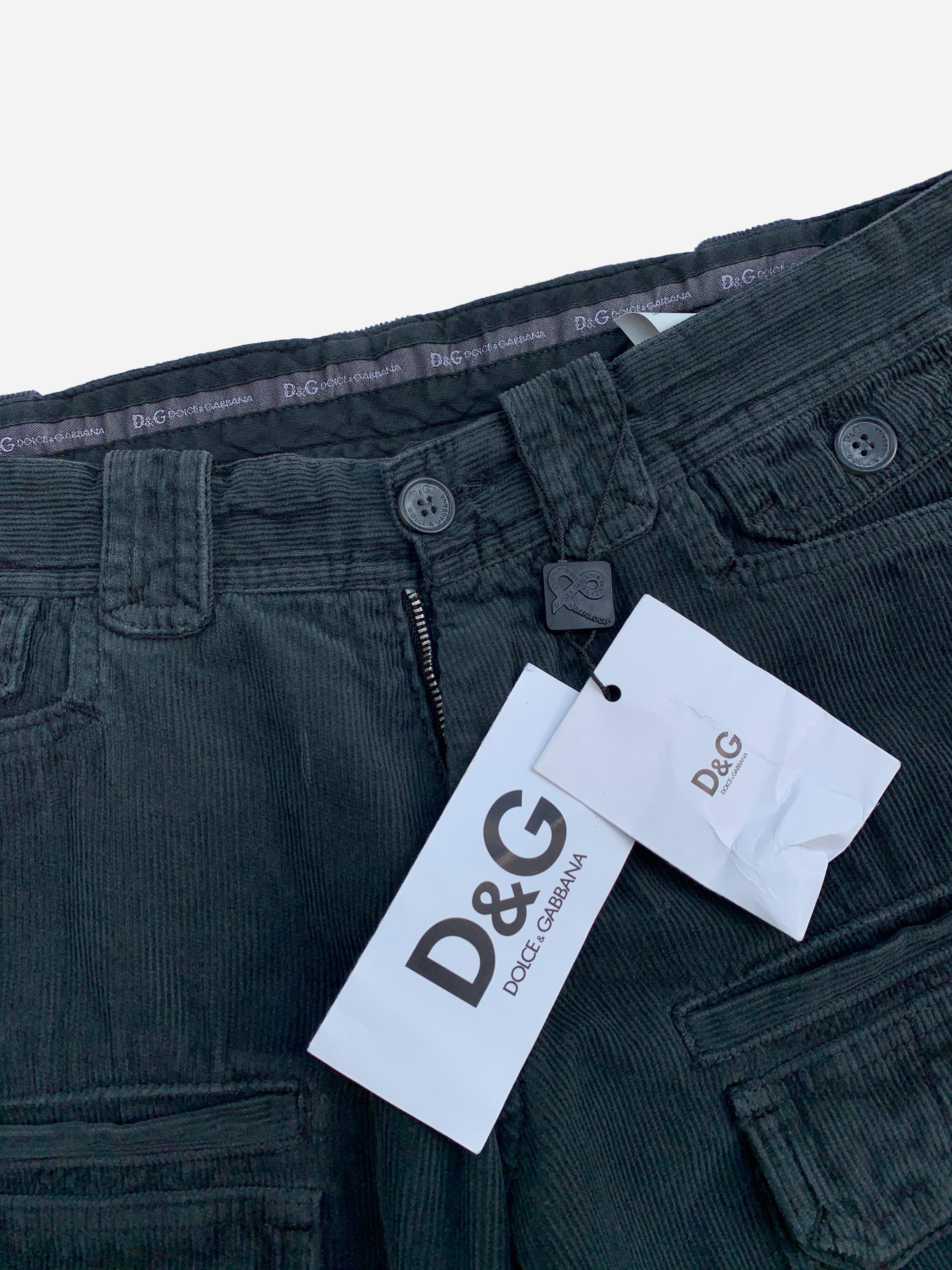 DOLCE & GABBANA ARCHIVE CORDUROY CARGO PANTS BLACK. (S)