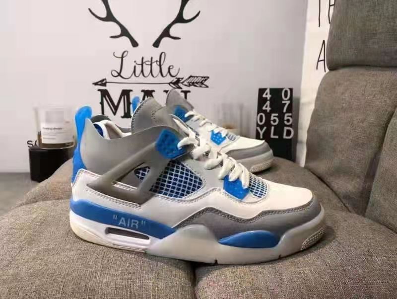 Nike Air Jordan 4 "White Grey Blue"Basketball Shoes AJ4 Women's and Men's Running 