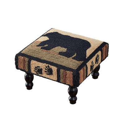 Fishing Rod and Lures Hooked Wool Footstool from Black Forest Decor