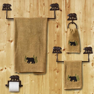 New 2 BLACK BEAR HEAD Tan Hand Towels, Lodge Cabin Towels, Northwoods 