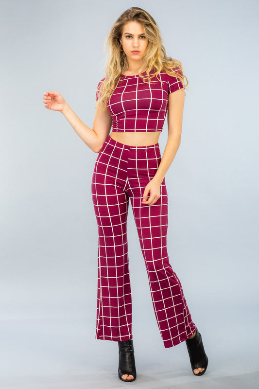 3/piece] Check Printed Long Sleeve Crop Top & Leggings Set – Capella Outlet