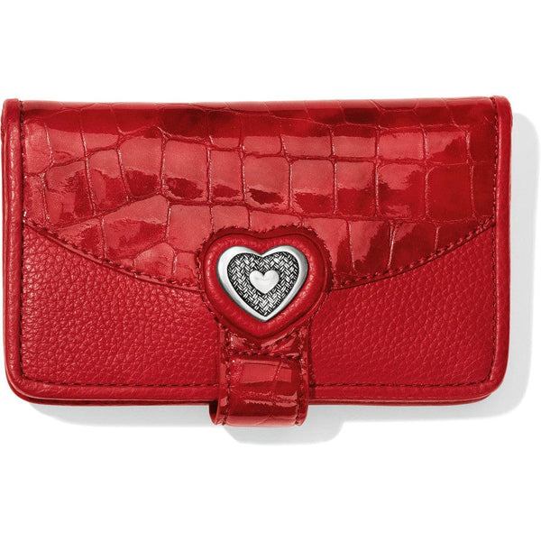 Women's Leather Metal Frame Double Clasp Zipper Coin Purse 5 1/4 x 3 1/4  (Red)