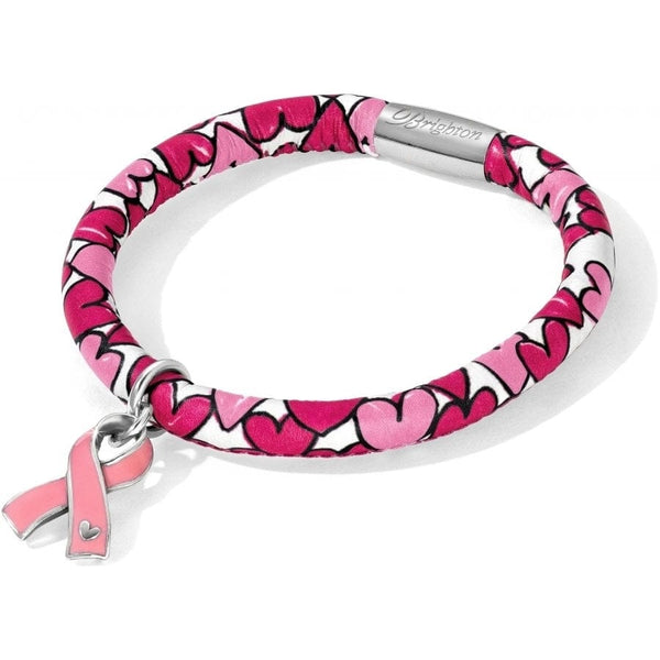Pandora Inspired Breast Cancer Pink Ribbon Heart Charm Bracelet, Gold Tone