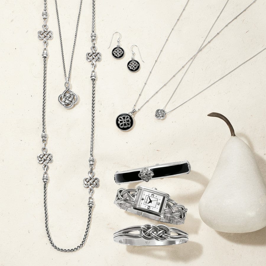 Interlock Silver Trellis Black Leather Necklace - Evelie Blu Boutique