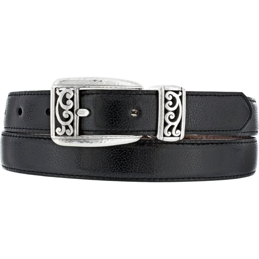 BRIGHTON Medium Belt Black Leather Ornate Silver Tone Metal 24103
