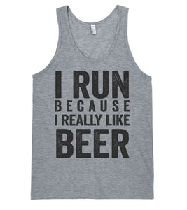 i run because i really like beer athletic workout tank top shirt ...