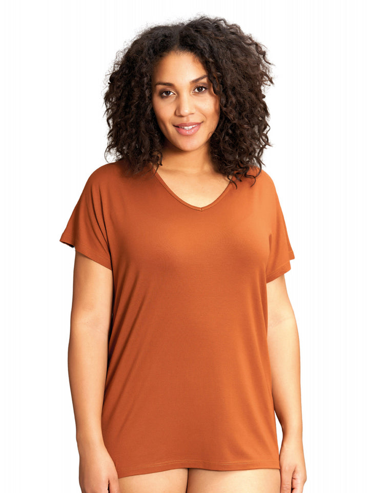 T-shirt med V-hals, Sandgaard - rust