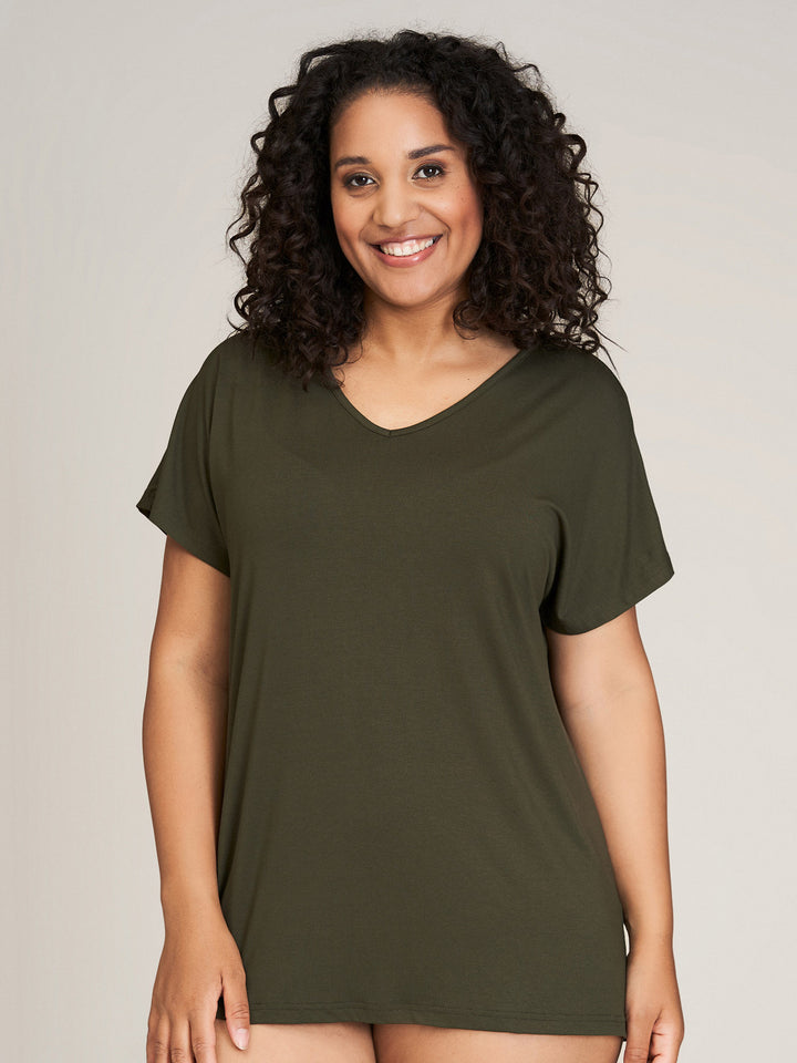 T-shirt med V-hals, Sandgaard - khaki