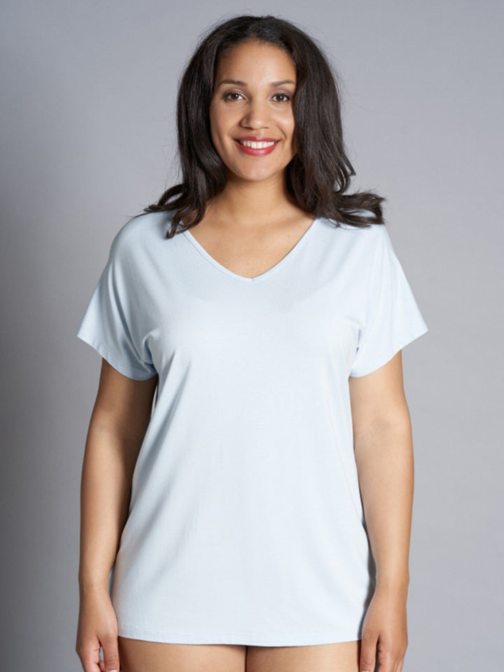 T-shirt med V-hals, Sandgaard - lyseblå