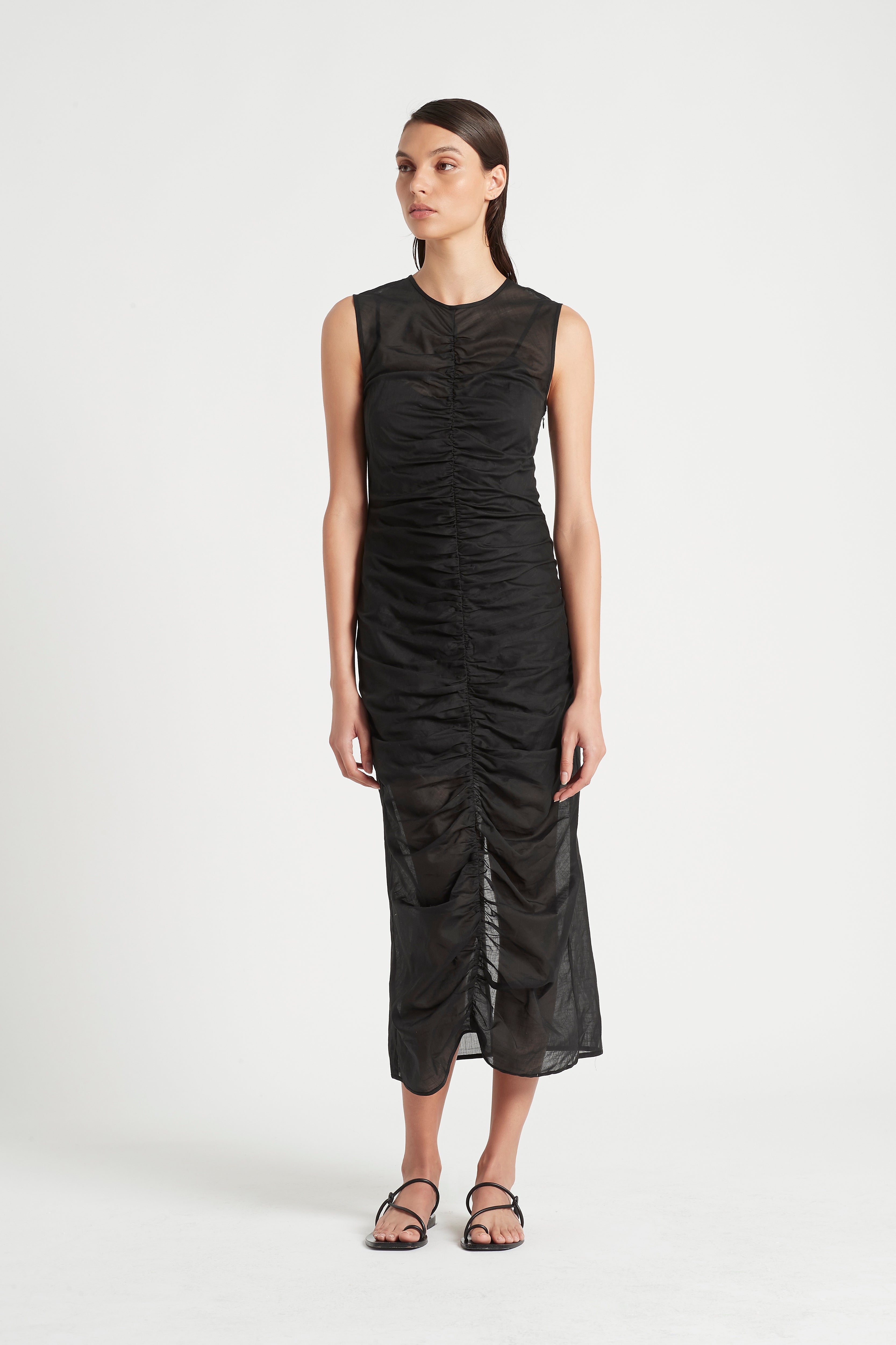 ALINA RUCHED MIDI DRESS