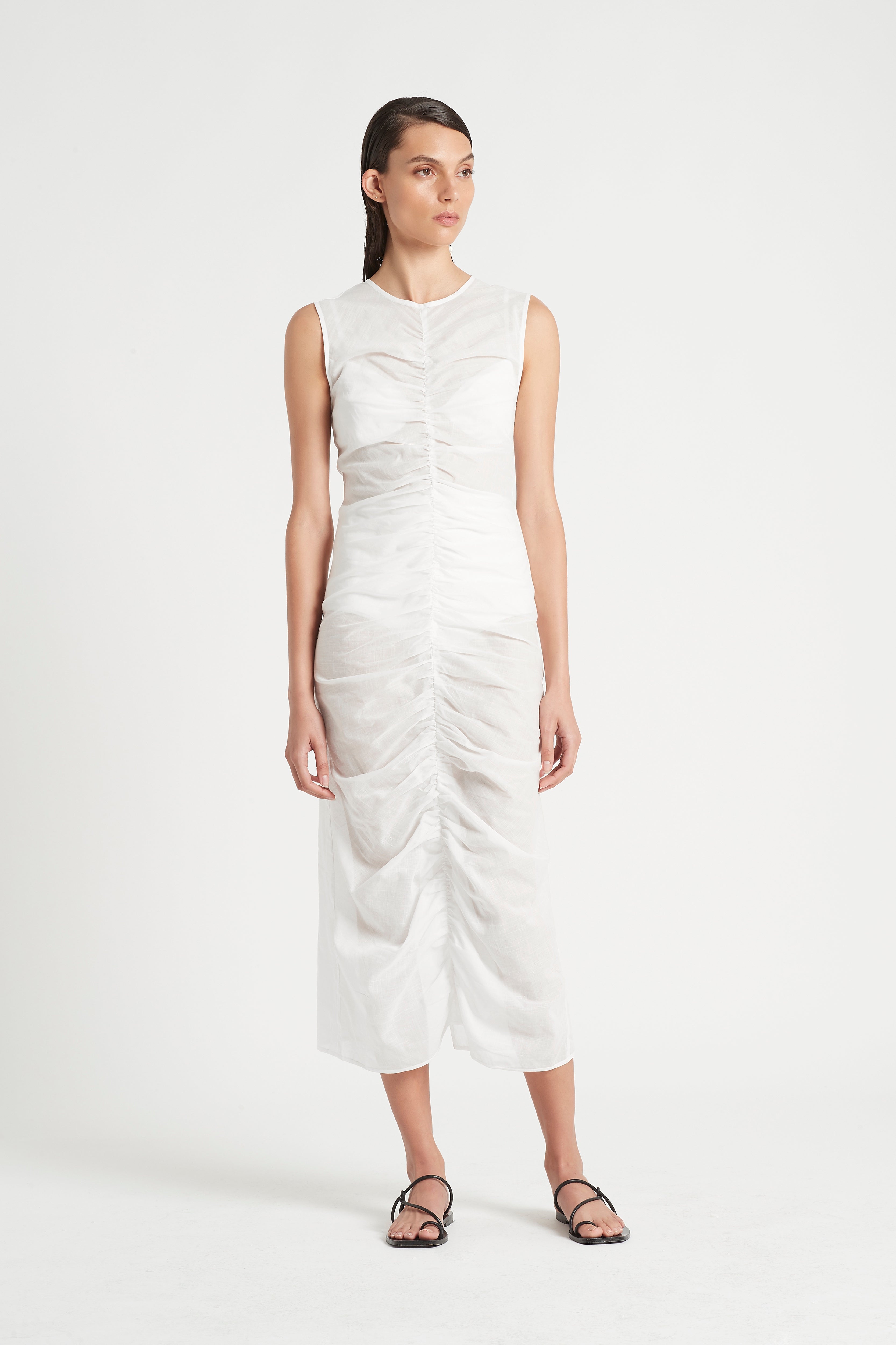 ALINA RUCHED MIDI DRESS