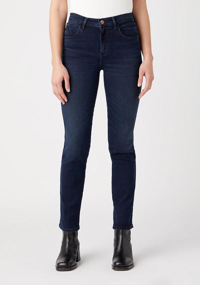 Wrangler High Rise Barrel Leg Jeans, Dark Denim - McElhinneys