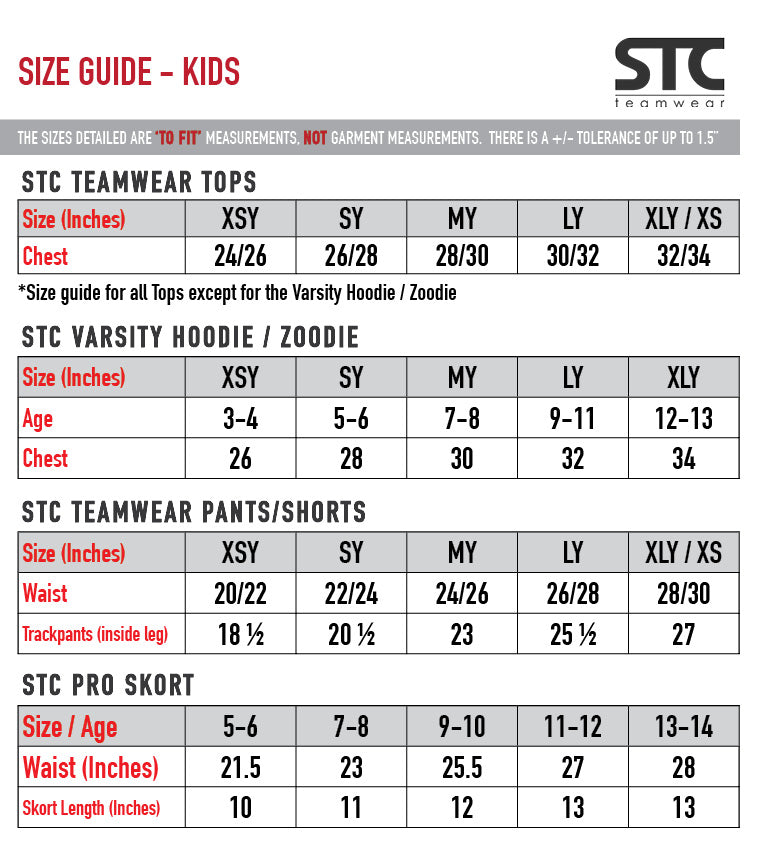 STC SIZE GUIDE – STC Teamwear Stores