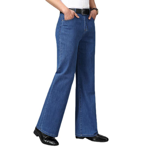 Men Stretch Bell Bottom Jeans Vintage Low Rise Flared Leg Denim