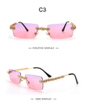 1Pair Rimless Rhinestone Rectangle Tinted Lens Sunglasses