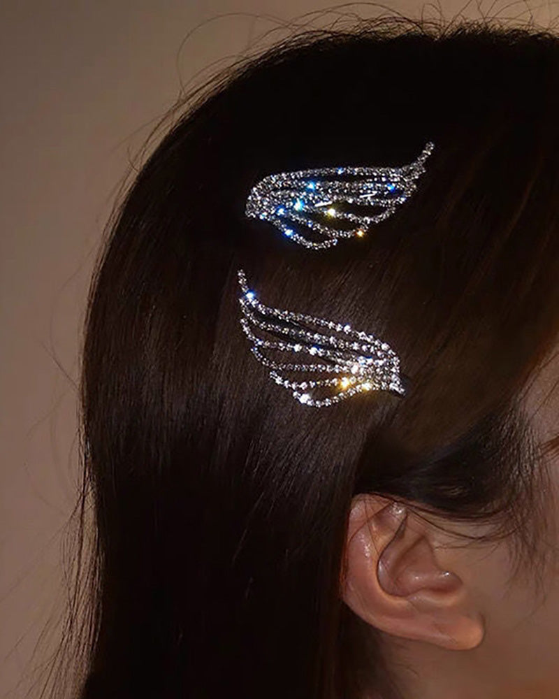 2pcs Rhinestone Wings Pattern Hair Clips