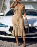Hollow Out Crochet U Neck Cover Up Dress