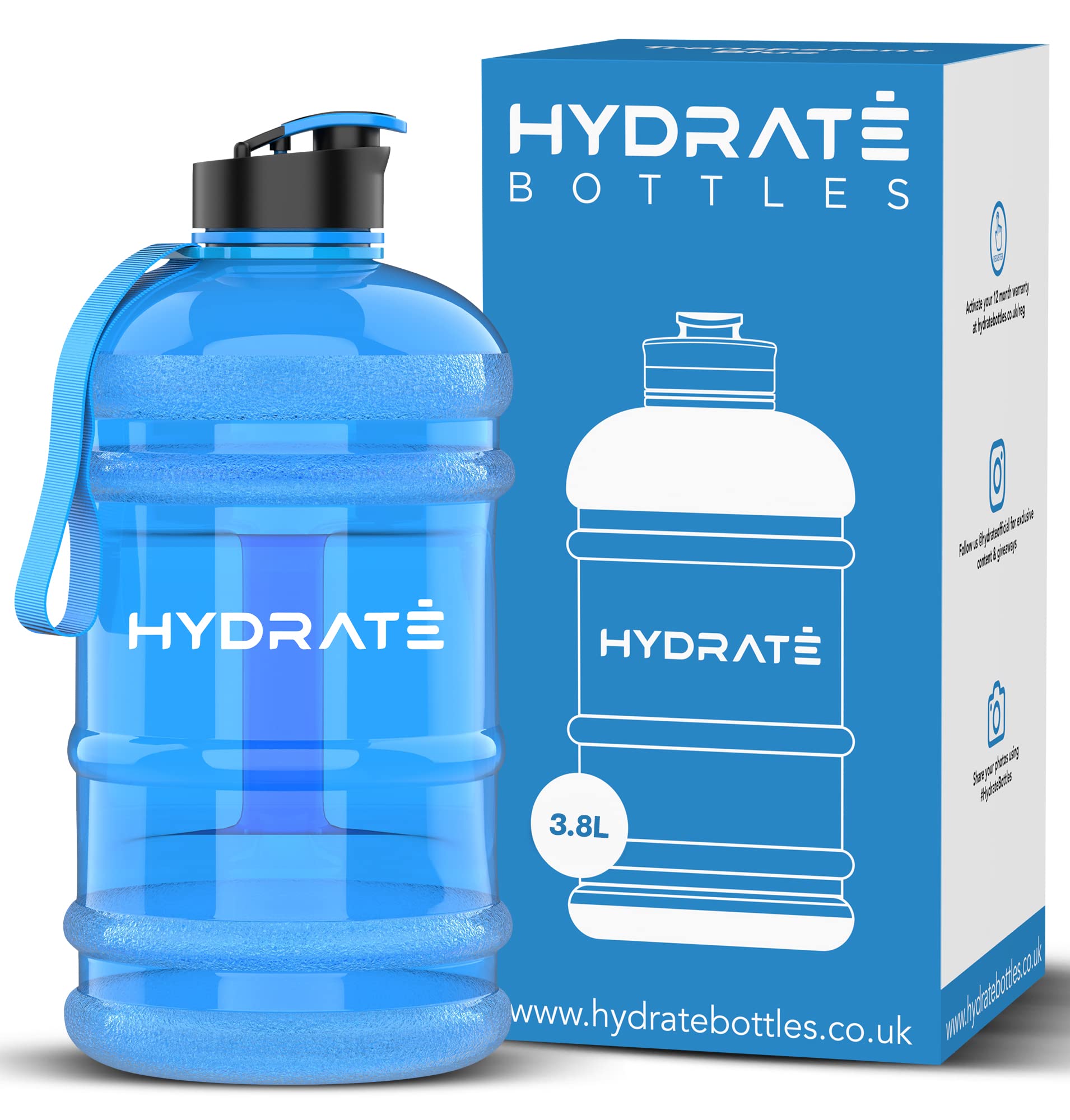 HYDRATE Water Bottle 1 Gallon XXL Jug BPA Free & Leakproof with Flip Cap