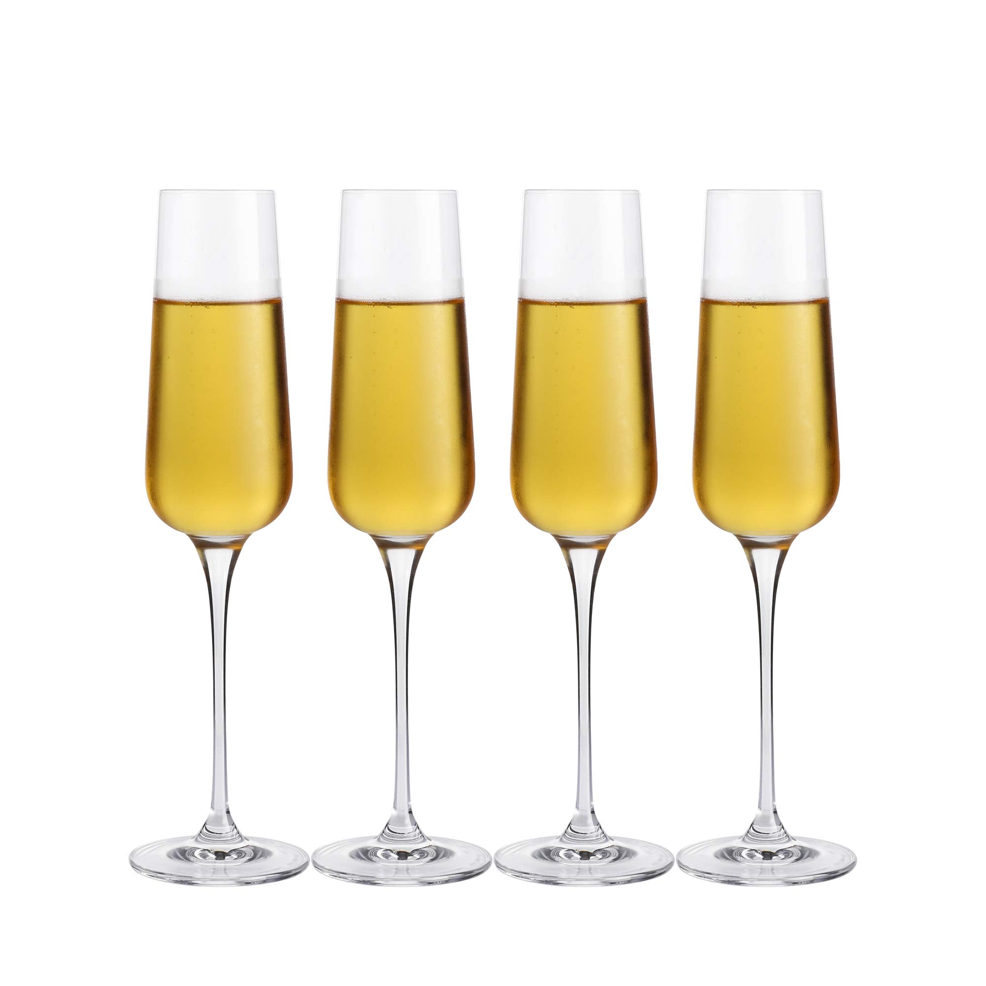 Whole Housewares Crystal Champagne Flutes Glasses Set of 4 - Machine Made Glass 100 Lead Free 210ML/7FL oz