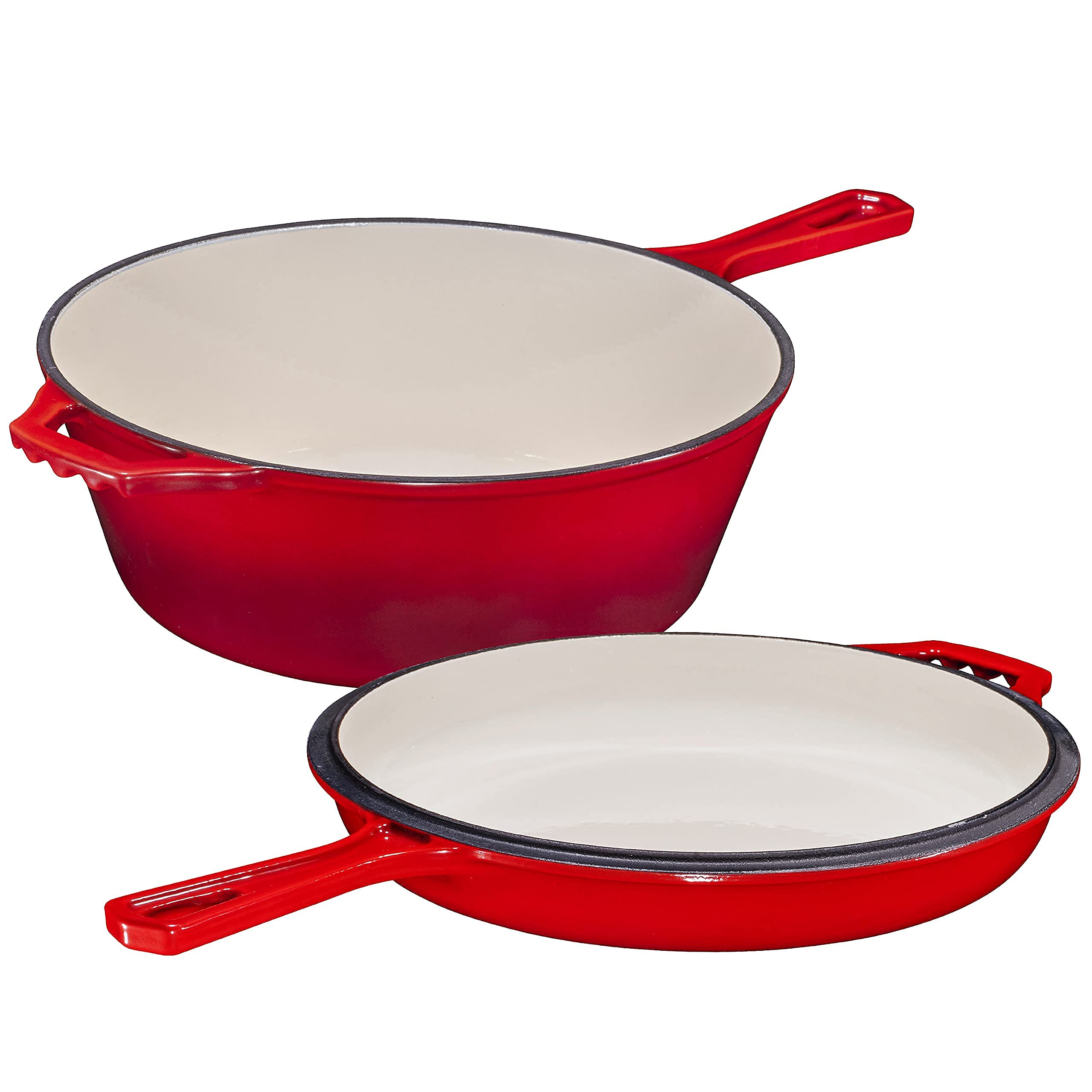 Enameled Red 2-In-1 Cast Iron Multi-Cooker By Bruntmor – Heavy