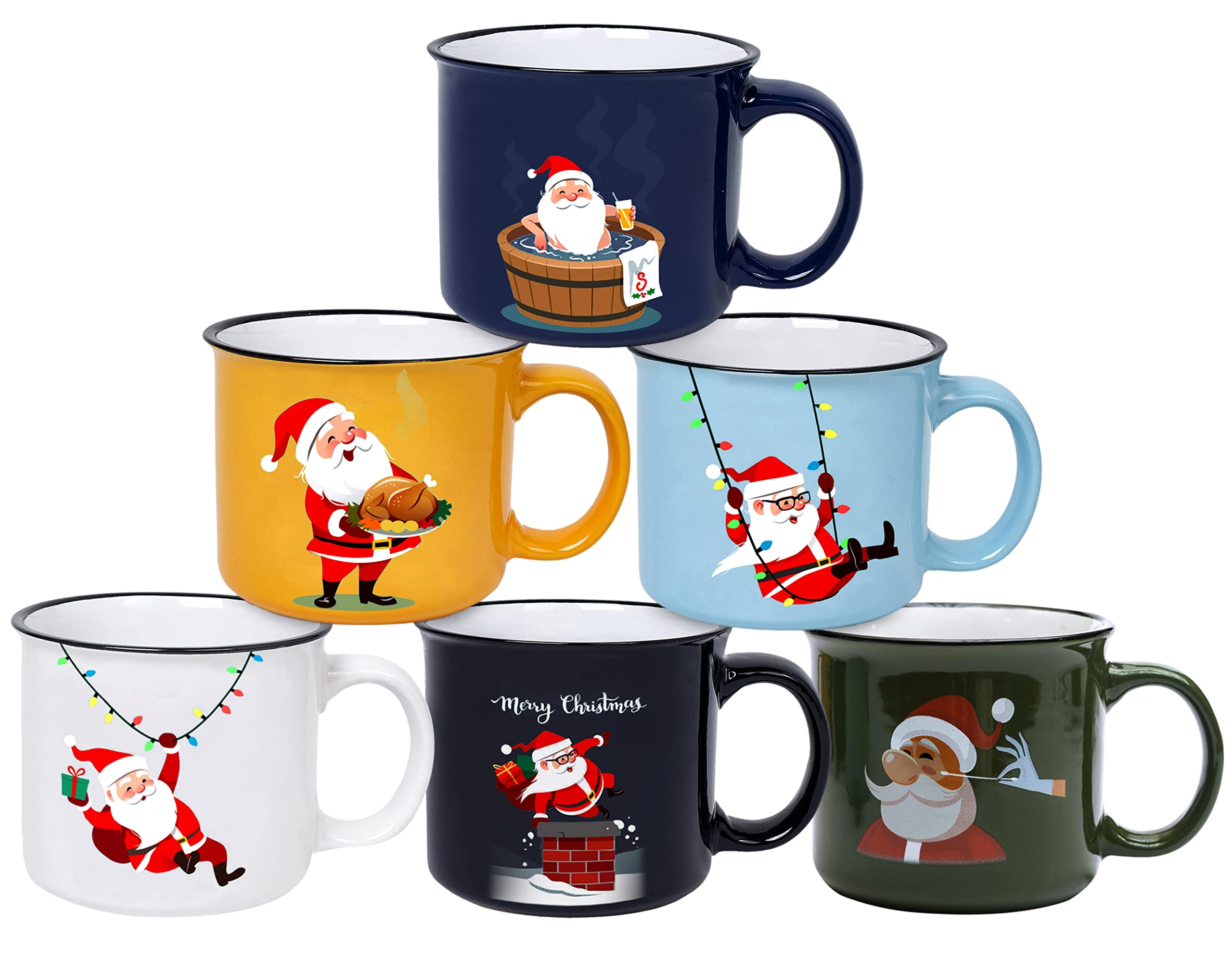  QIKSION Christmas Mug Set of 6, 14oz Cute Ceramic Coffee Mug,  Stackable Christmas Coffee Mug as Christmas Gifts for Family, Friends and  Colleagues : Home & Kitchen