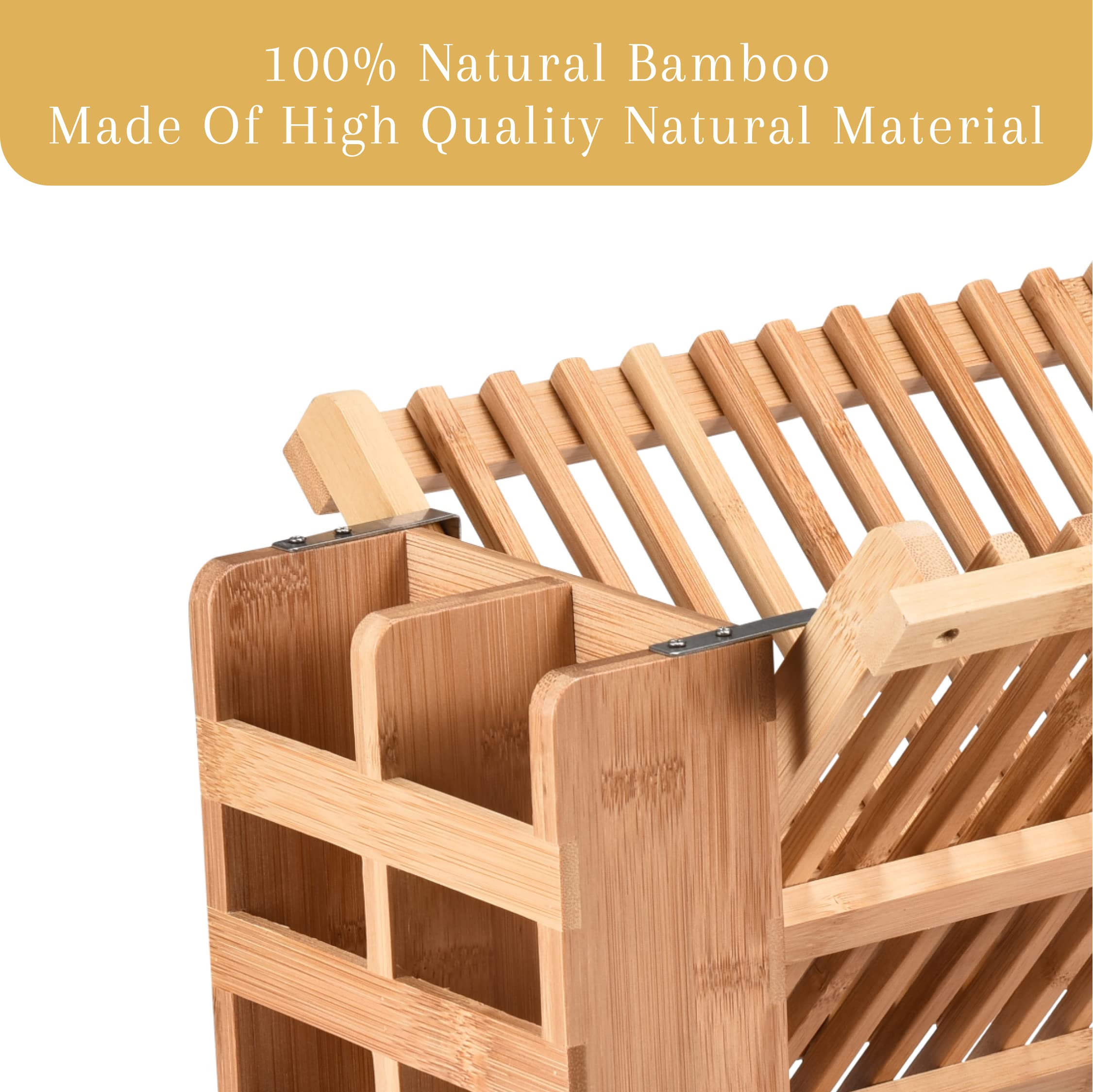 2lb Depot Bamboo Dish Drying Rack - Collapsible Wooden Drainer For