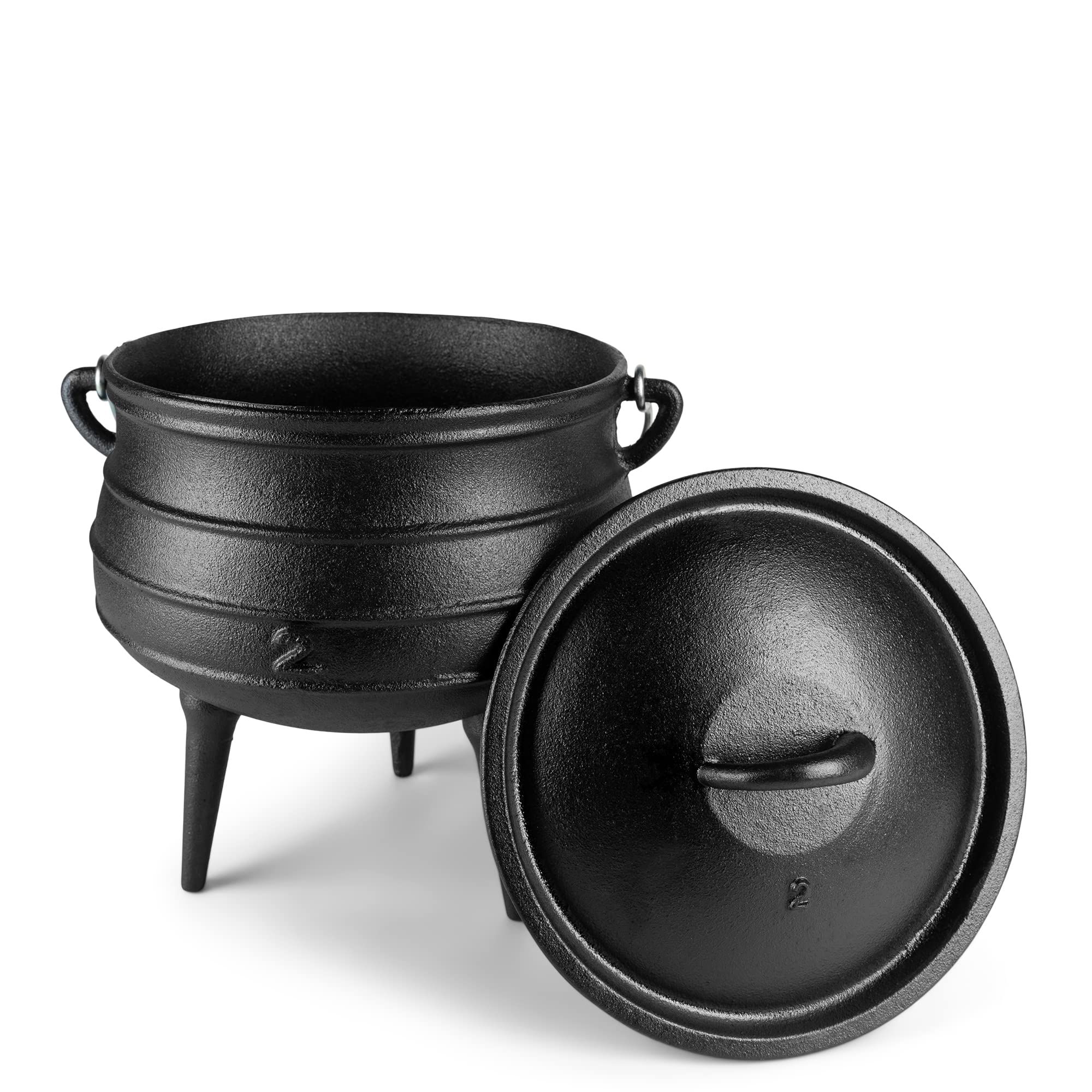 Cast Iron Pre-Seasoned Potjie African Pot with Lid, 8 Quarts, Size 3