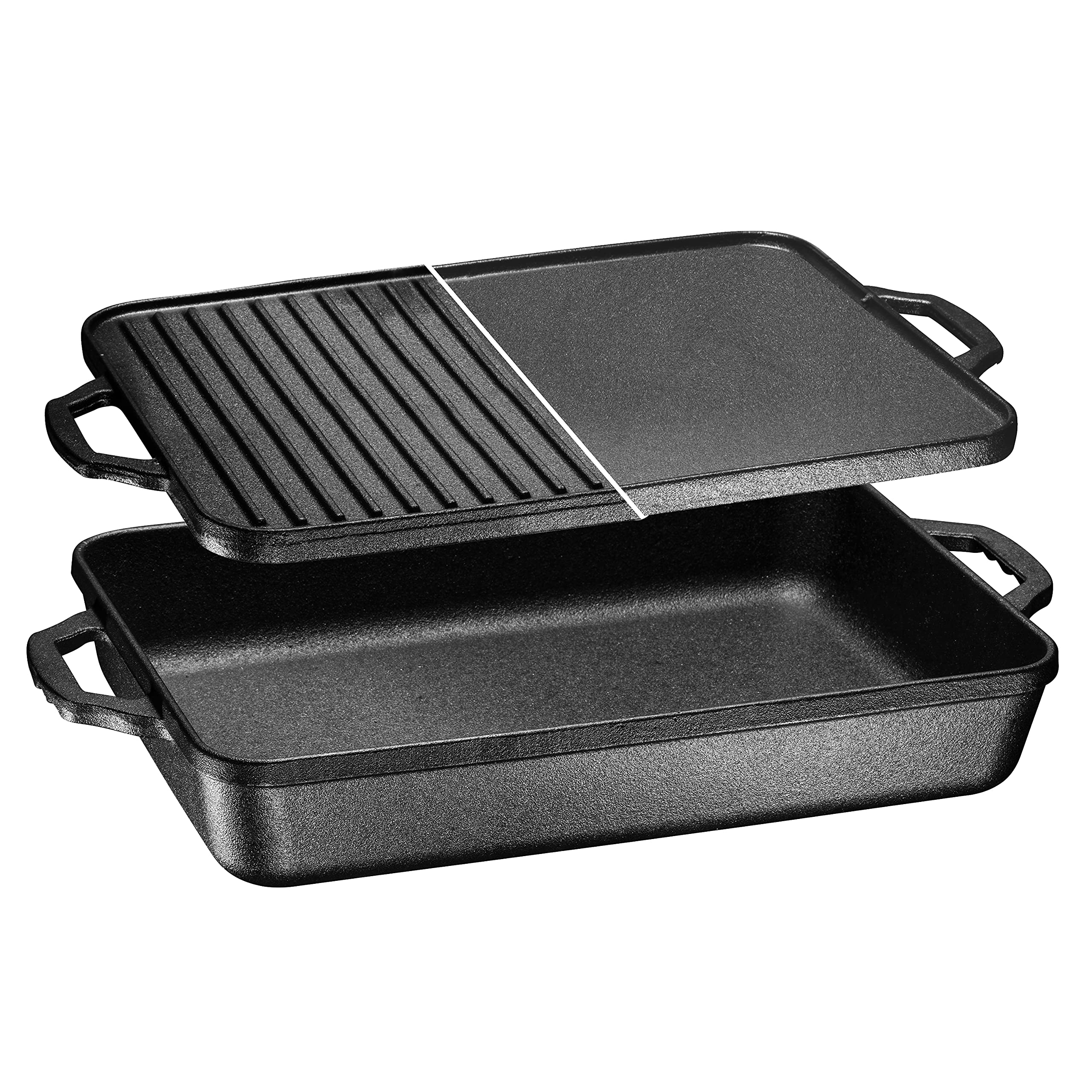 3-In-1 Pre-Seasoned Cast Iron Round Deep Roasting Pan With