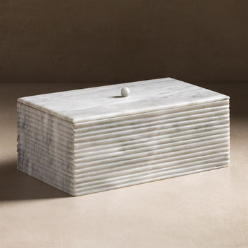 Chandra 7x4 Fluted White Marble Decorative Box with Lid, White Marble -  Jennifer Taylor Home