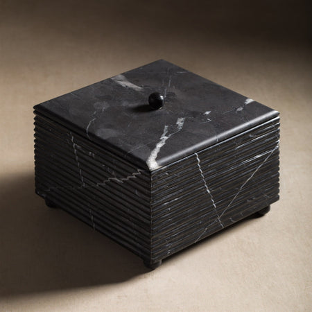 KhanImports Decorative Black Marble Box, Stone Box with Lid - Rectangular,  5 Inch