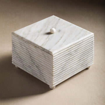 Studio H Collection Jupiter Ribbed Rectangular Stone Box with Lid - Grey  Marble