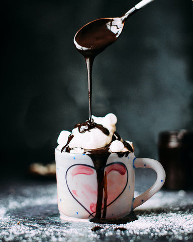 Hot chocolate in a handmade Irish pottery mug by Charlie Mahon Ceramics Pottery of Cork, Ireland