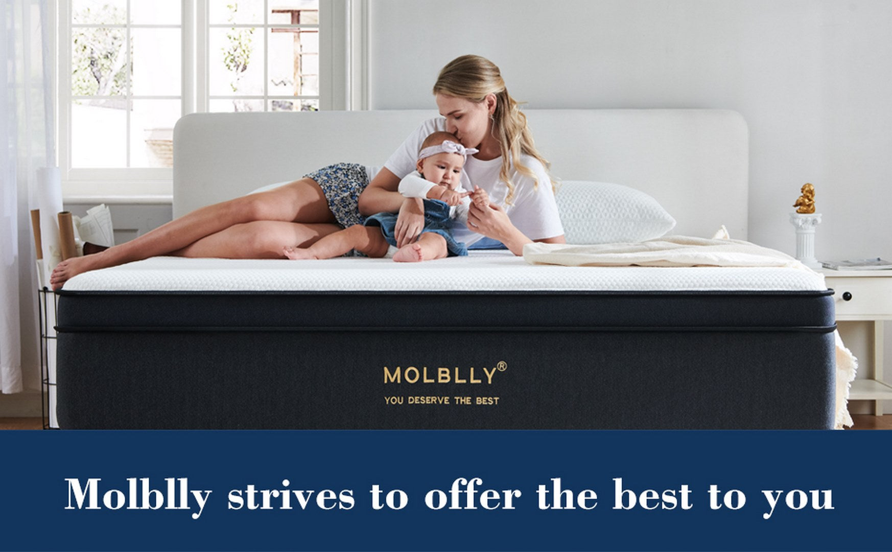 A woman and child lying comfortably on galaxy hybrid mattress