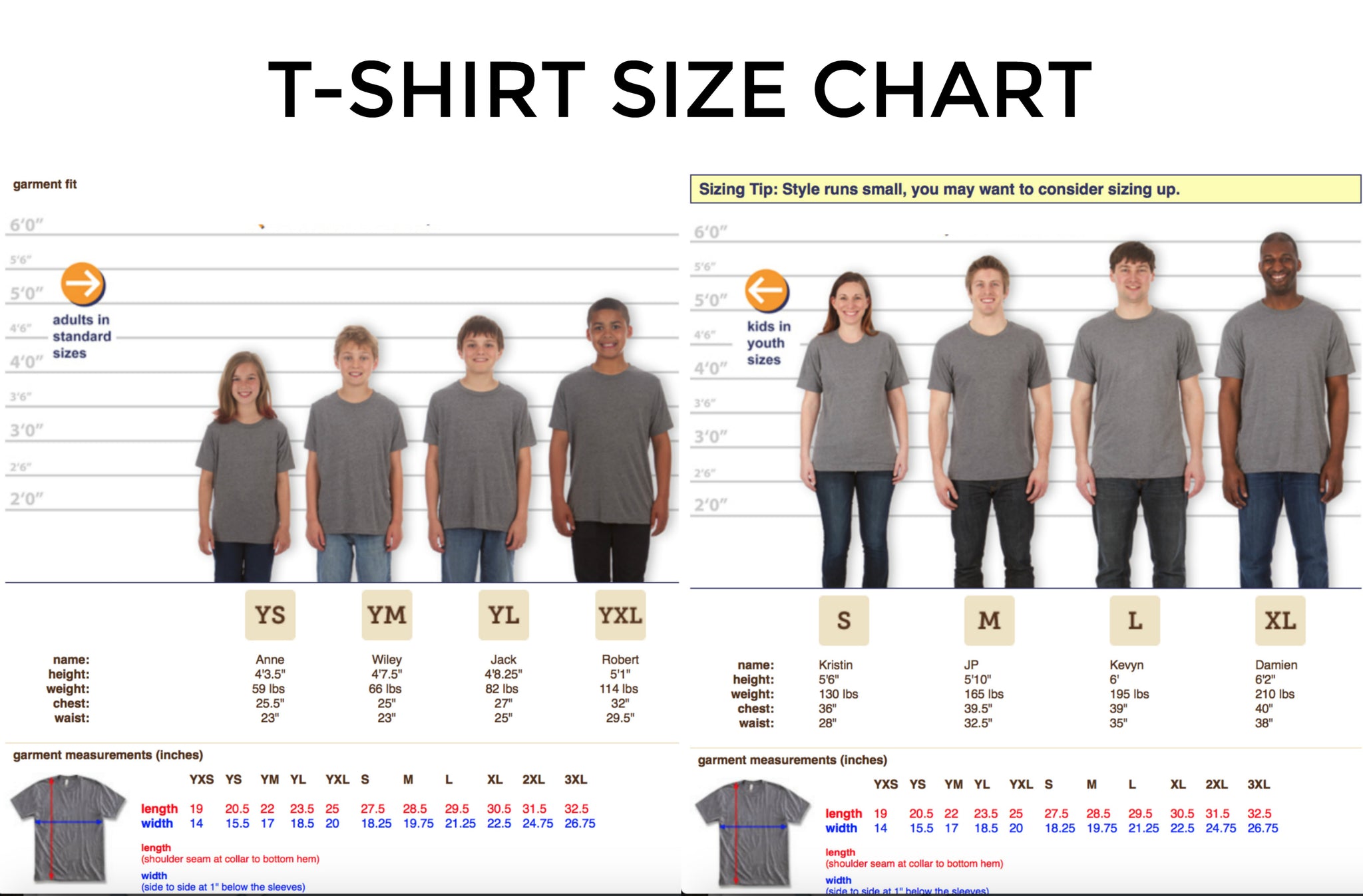 Youth Size Chart T-shirt