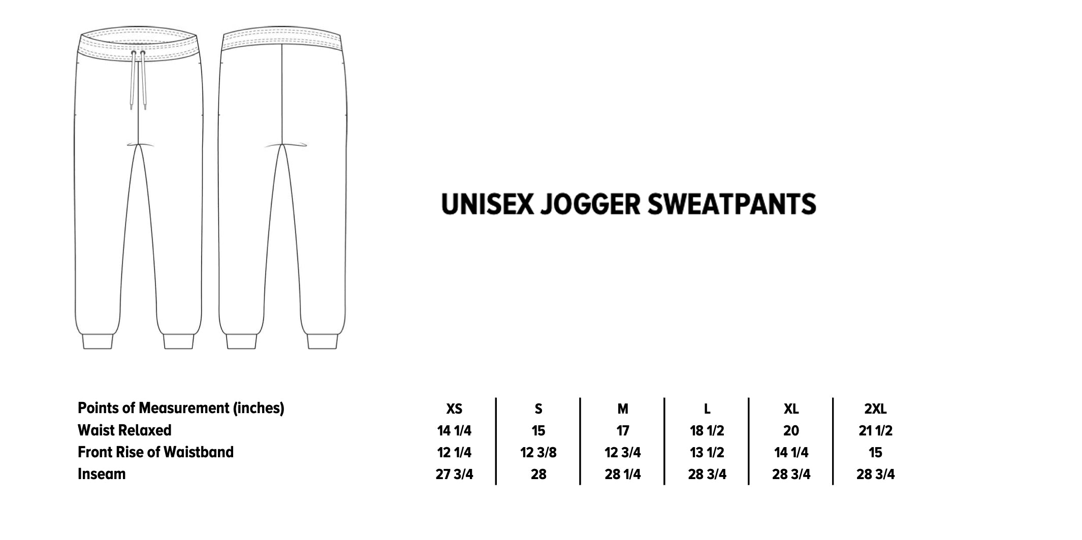 Unisex Jogger Sweatpants Size Chart – The Shop Forward
