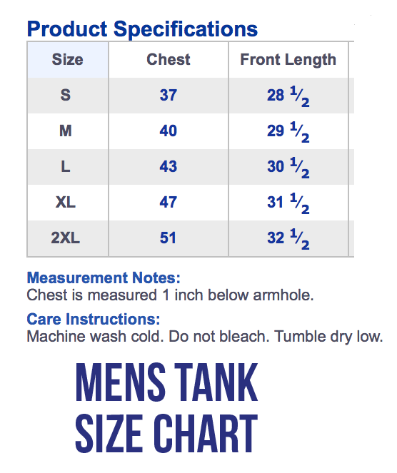 Unisex Tank Top Size Chart