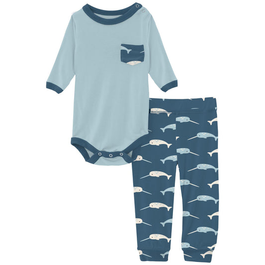 KICKEE PANTS RUFFLE FOOTIE- ILLUSION BLUE - Ready Set Baby