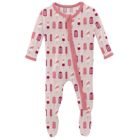 Kickee Pants - Print Muffin Ruffle Zipper Footie - Melody Santa