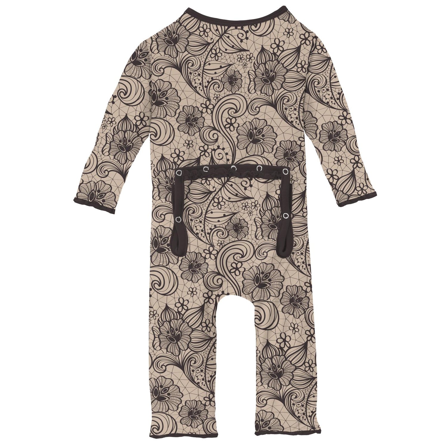 Print Muffin Ruffle Coverall with Zipper in Burlap Lace