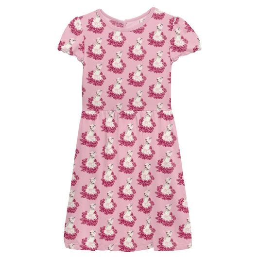 Girl's Flamingo Short Sleeve Dress (Ages: 4, 6, 8) - Peaceful People