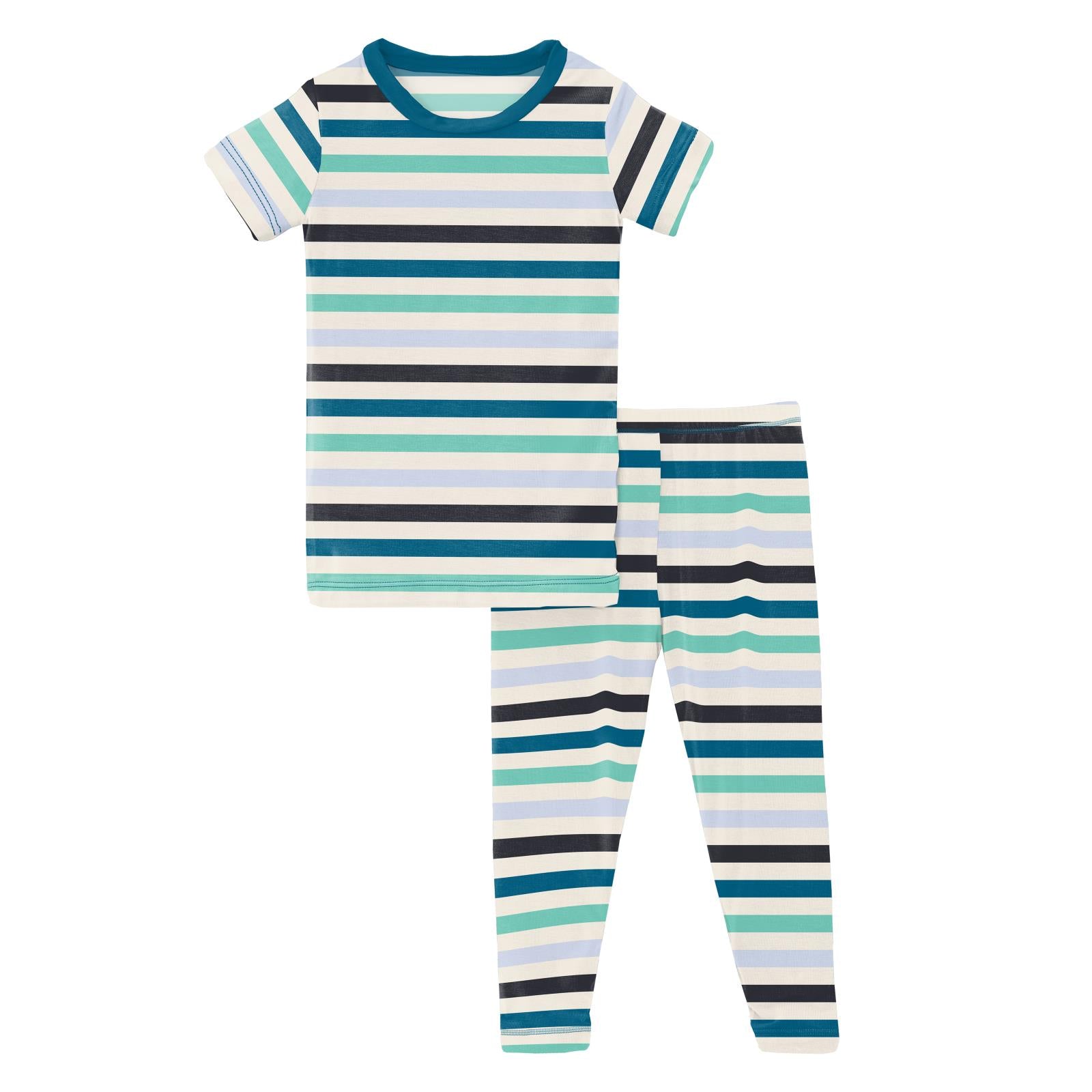 Image of Print Short Sleeve Pajama Set in Little Boy Blue Stripe