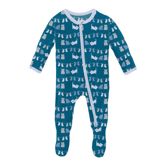 KICKEE PANTS Moon And Stars Footie With 2 Way Zipper - The Spotted