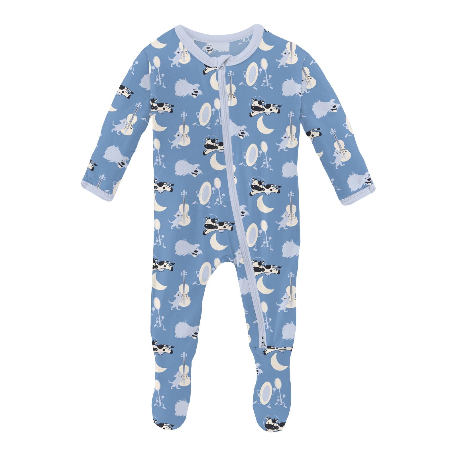 Image of Print Footie with 2 Way Zipper in Dream Blue Hey Diddle Diddle