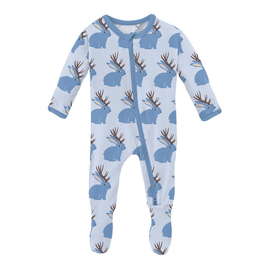 Kickee Pants Print Footie with Zipper Spring Sky Stork – Klubhouse for Kids