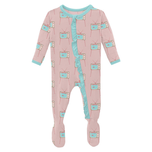 Kickee Pants Bamboo Aloe Butterfly Ruffle Footie 4T New Sample PJs